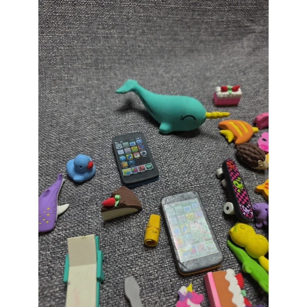 Large Lot Vintage and Modern Shaped Pencil Erasers Animals Tools Furniture